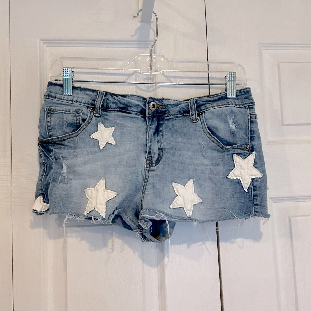 🩷 Vintage Havana Blue Distressed Denim Shorts with White Stars - 4 / 27